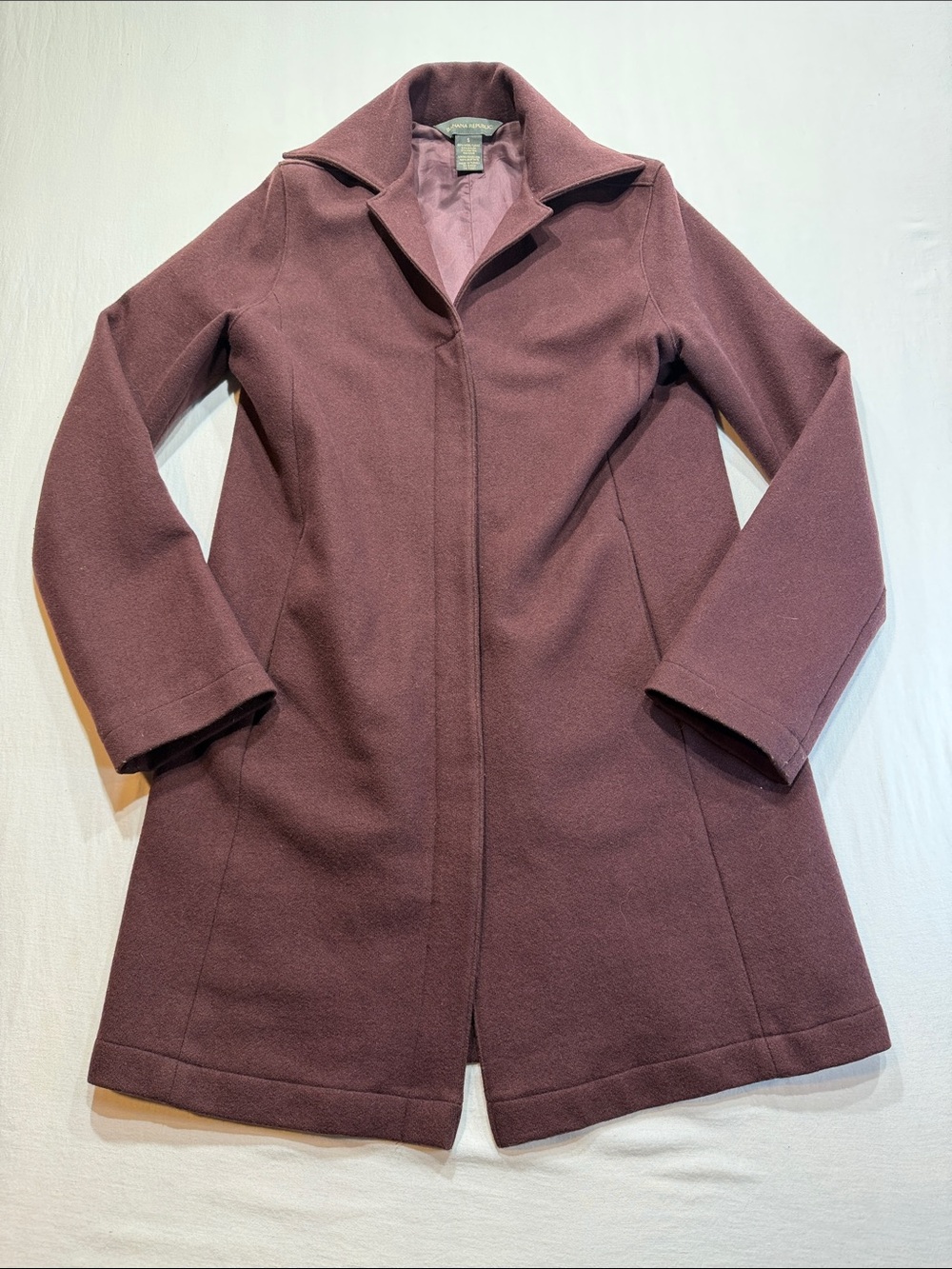 Banana Republic Womens S Burgundy Wool Blend Long Coat Lined Career Classic